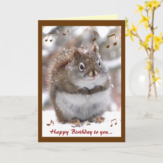 Gesang-Eichhörnchen-Geburtstag Karte (Gelbe Blume)