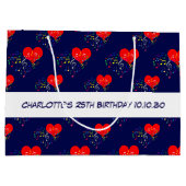 Gesang Herz Muster. Rote Herzen, farbenfrohe Notiz Große Geschenktüte (Rückseite)