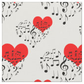 Gesang Herz Muster. Rote Herzen, schwarze Notizen Stoff (Nahaufnahme)