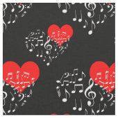 Gesang Herz Muster. Rotes Herz, weiße Notizen Stoff (Nahaufnahme)