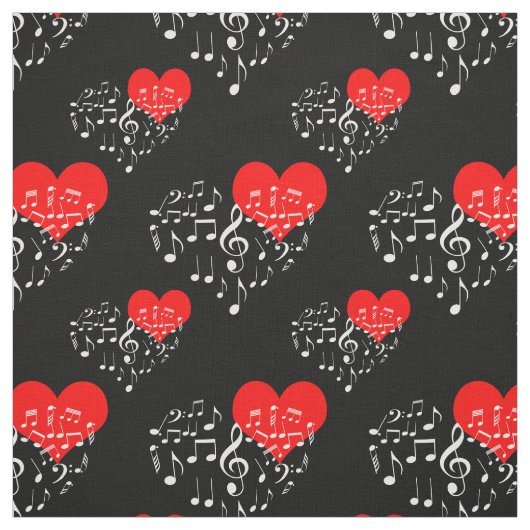 Gesang Herz Muster. Rotes Herz, weiße Notizen Stoff (Muster)