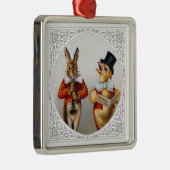 Gesang-Huhn und Horn-Durchbrennenhäschen Silbernes Ornament (Rechts)