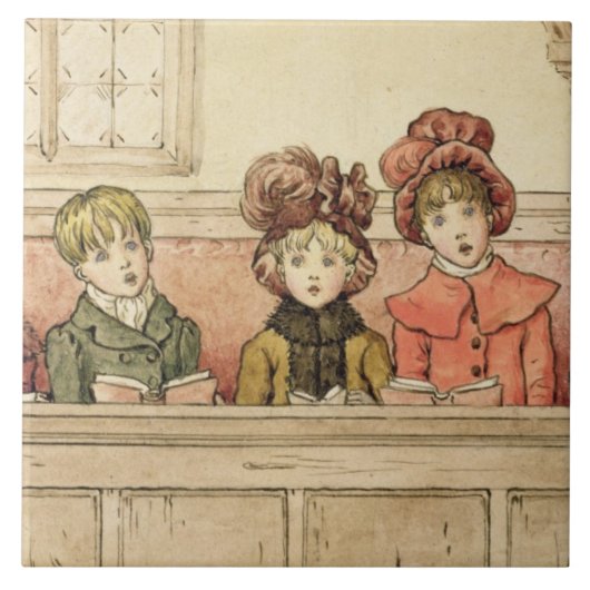 Gesang in der Kirche (w/c auf Papier) Fliese (Vorderseite)