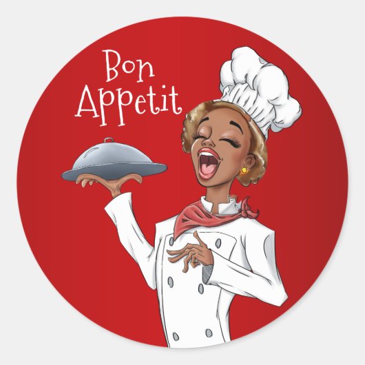 Gesang Koch Woman im roten Hintergrund Runder Aufkleber (Vorderseite)