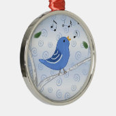 Gesang-niedliche Drossel auf einer Silbernes Ornament (Rechts)