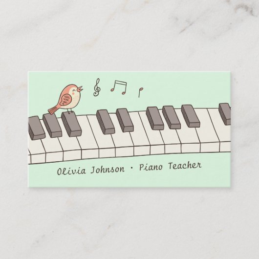 Gesang-Vogel auf Tastatur-Musik-Klavier-Lehrer Visitenkarte (Vorderseite)