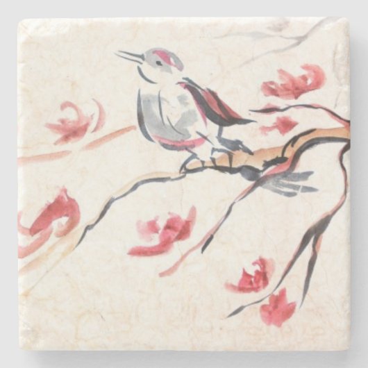 Gesang-Vogel-Hintergrund Steinuntersetzer (Vorderseite)