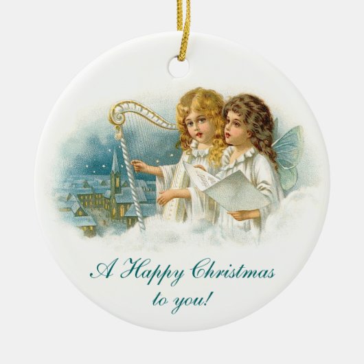 Gesang-Weihnachtsengel Keramik Ornament (Vorne)