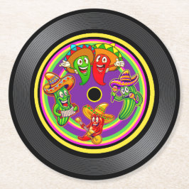 Gesangsende Paprikaschoten und Kaktus Vinyl Record Runder Pappuntersetzer