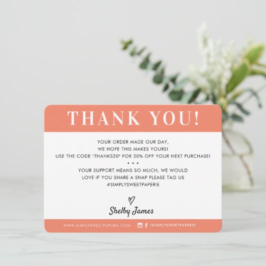 GESCHÄFT DANK IHNEN beruflich moderne, fett orange Dankeskarte (Stehend Vorderseite)