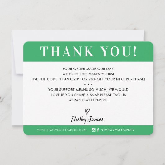 GESCHÄFT DANK IHNEN beruflich modernes kelgrün Dankeskarte (Vorderseite)