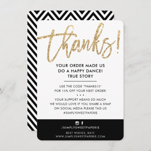 GESCHÄFT DANK IHNEN modernen niedlichen Gold Glitz Dankeskarte (Vorne/Hinten)