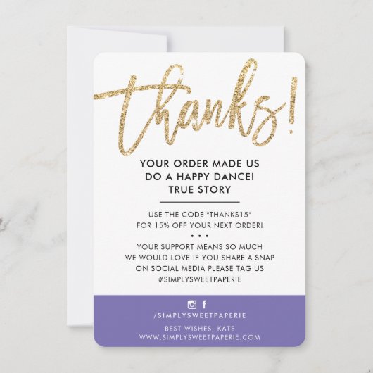 GESCHÄFT DANK IHNEN modernen niedlichen Gold Glitz Dankeskarte (Vorderseite)