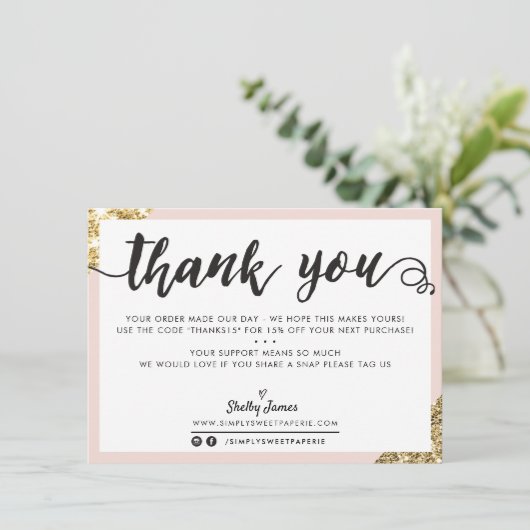 GESCHÄFT DANK IHNEN modernes Drehbuch erröten Gold Dankeskarte (Stehend Vorderseite)