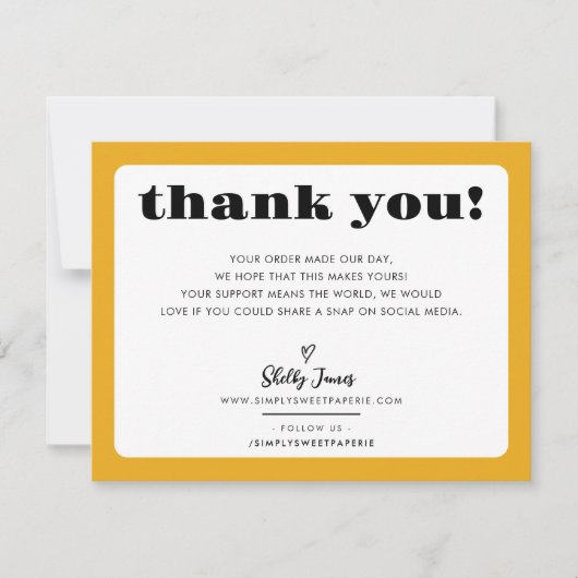 GESCHÄFT DANK IHNEN schicke Logo moderne Senf gelb Dankeskarte (Vorderseite)