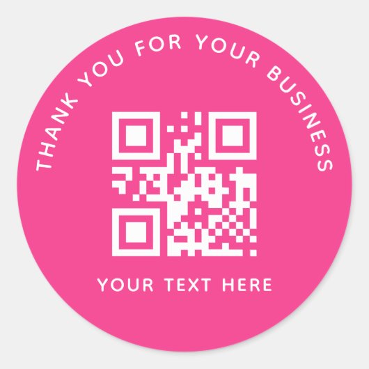 Geschäft Danke Benutzerdefinierter QR-Code Pink Runder Aufkleber (Vorderseite)