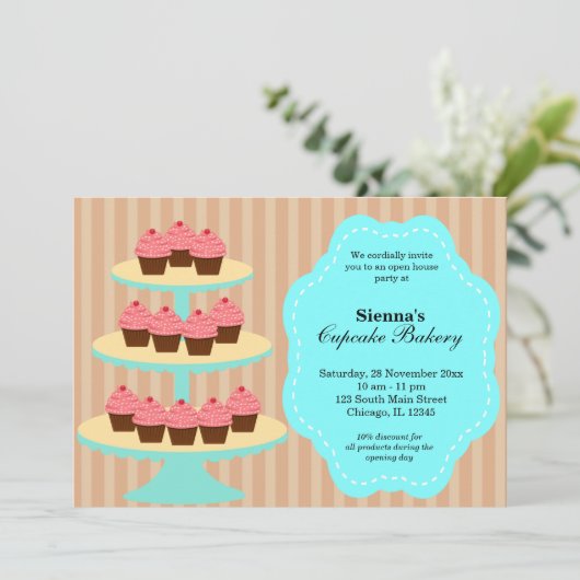 Geschäft mit offenen Bäckereien Einladung (Stehend Vorderseite)