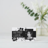 Geschäft oder Mama-Karten-Schwarz-Blumen-Entwurf Telefonnummerkarte (Stehend Vorderseite)