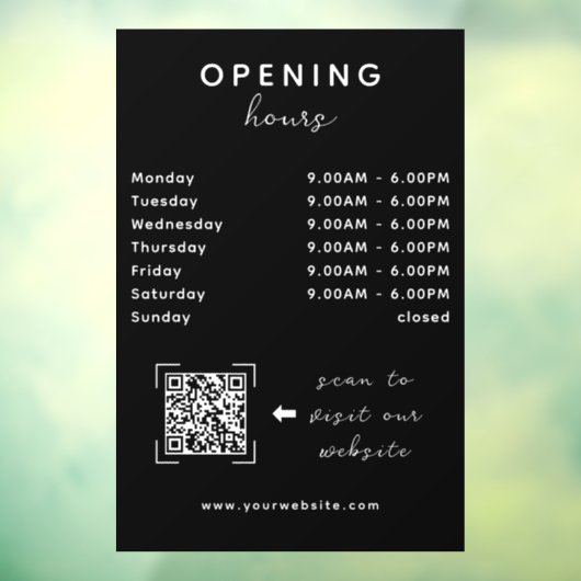 Geschäft Öffnungszeiten QR Code Elegantes Schwarz Fensteraufkleber (Blatt 3)