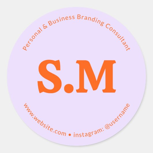 Geschäft Retro-Monogramm Lila Orange Runder Aufkleber (Vorderseite)