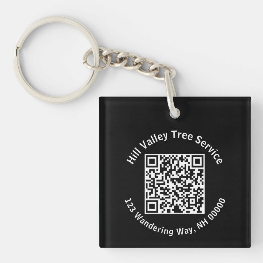 Geschäft Schwarz-Weiß-QR-Code und Text Schlüsselanhänger (Vorderseite)