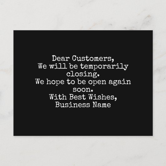 Geschäft, vorübergehende Einstellung Postkarte (Vorderseite)