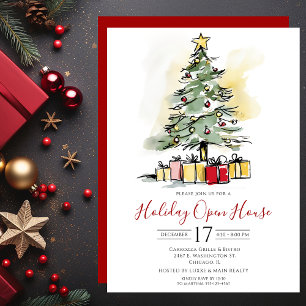Geschäft Wasserfarbe Weihnachtsbaum Open House Einladung