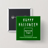 geschäftliches Halloween-Gruß auf grüner Square-Fo Button (Vorne & Hinten)