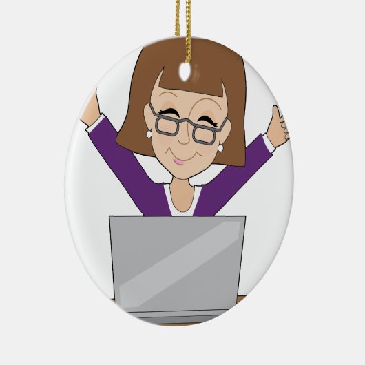 Geschäfts-Dame Laptop Keramikornament (Rechts)