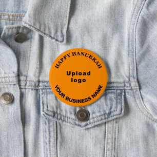 Geschäfts-Hanukkah-Gruß auf orangem runden Hinterg Button