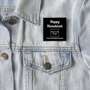 Geschäfts-Hanukkah-Gruß auf schwarzem quadratische Button