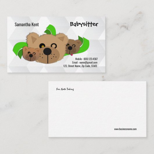 Geschäfts-Karte Babysitterniedliche Visitenkarte (Vorne/Hinten)