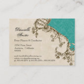 Geschäfts-Karten - aquamariner Vintager Pfau u. Visitenkarte (Rückseite)