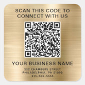 Geschäfts-QR-Code Gold Quadratischer Aufkleber (Vorderseite)