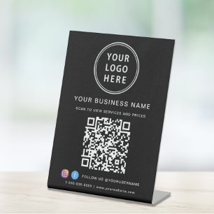 Geschäfts-QR-Code-Logo-Social-Media-Schwarz Sockelschild
