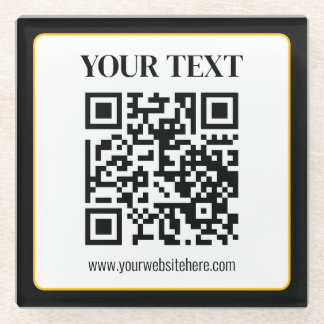 Geschäfts-QR-Code mit oberem und unterem Text, Sch Glasuntersetzer