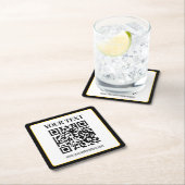 Geschäfts-QR-Code mit oberem und unterem Text, Sch Rechteckiger Pappuntersetzer (Vor Ort)