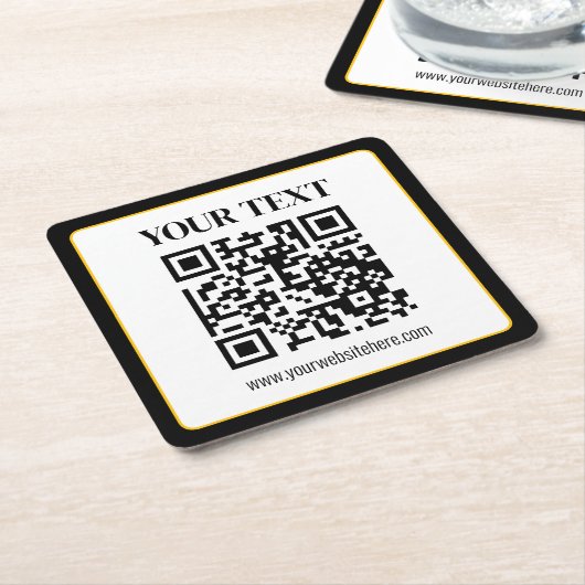 Geschäfts-QR-Code mit oberem und unterem Text, Sch Rechteckiger Pappuntersetzer (angewinkelt)