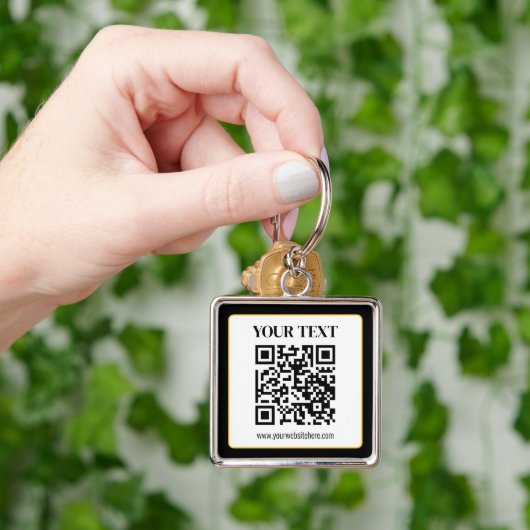 Geschäfts-QR-Code mit oberem und unterem Text, Sch Schlüsselanhänger (Hand)