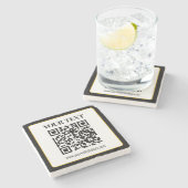 Geschäfts-QR-Code mit oberem und unterem Text, Sch Steinuntersetzer (Seitenansicht)