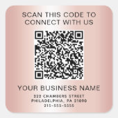 Geschäfts-QR-Code Roségold Quadratischer Aufkleber (Vorderseite)