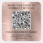 Geschäfts-QR-Code Roségold Quadratischer Aufkleber (Vorderseite)