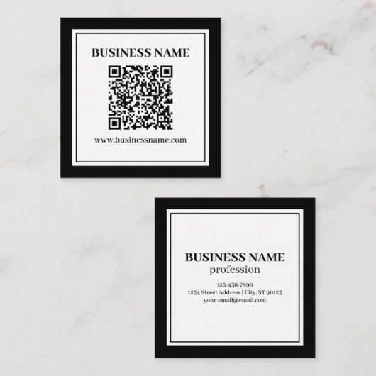 Geschäfts-QR-Code | Schwarz & Weiß Quadratische Visitenkarte (Vorne/Hinten)