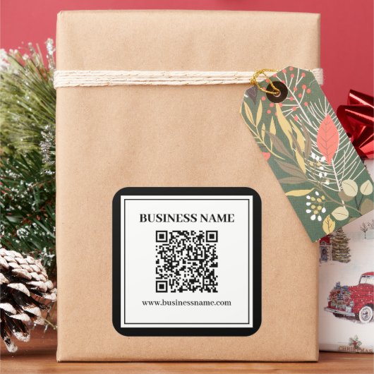 Geschäfts-QR-Code | Schwarz & Weiß Quadratischer Aufkleber (Feiertag)