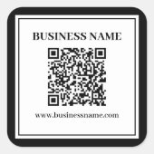 Geschäfts-QR-Code | Schwarz & Weiß Quadratischer Aufkleber (Vorderseite)