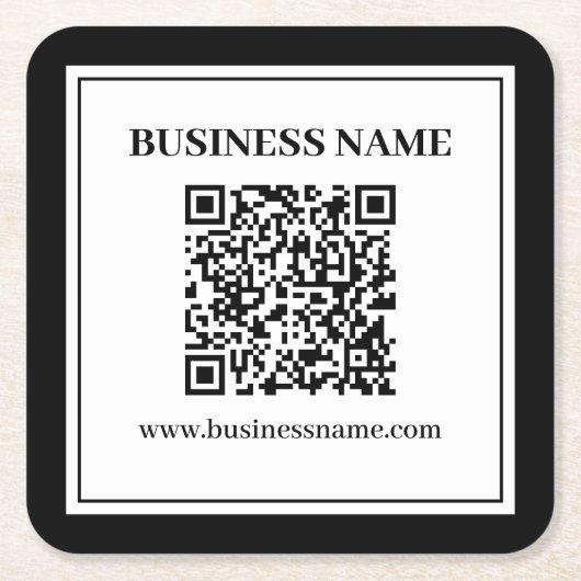 Geschäfts-QR-Code | Schwarz & Weiß Rechteckiger Pappuntersetzer (Vorderseite)