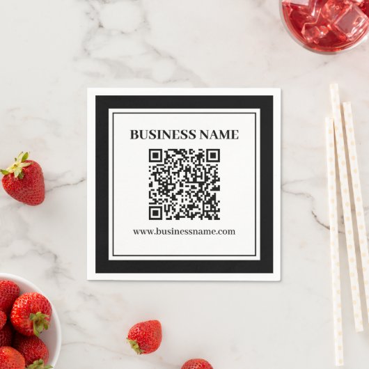 Geschäfts-QR-Code | Schwarz & Weiß Serviette (Beispiel)