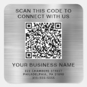 Geschäfts-QR-Code Silber Quadratischer Aufkleber (Vorderseite)