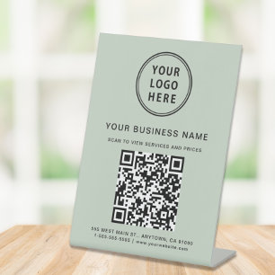 Geschäfts-QR-Code und Logo Sage Green Sockelschild