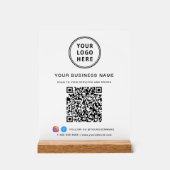 Geschäfts-QR-Code und Logo Weiß Acrylschild (Vorderseite)